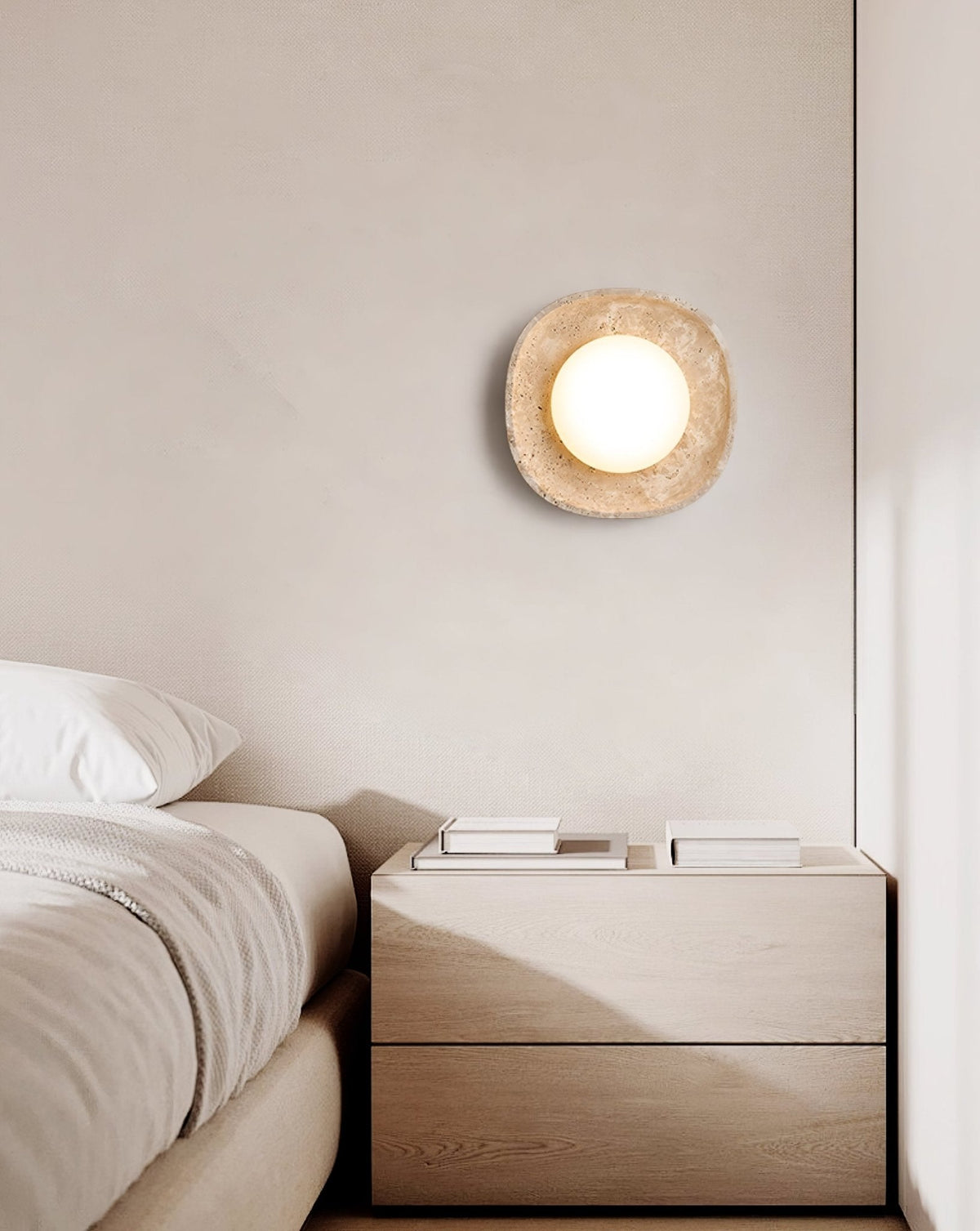 Lunara Fossil Travertine Wall Sconce with Opal Glass Globe
