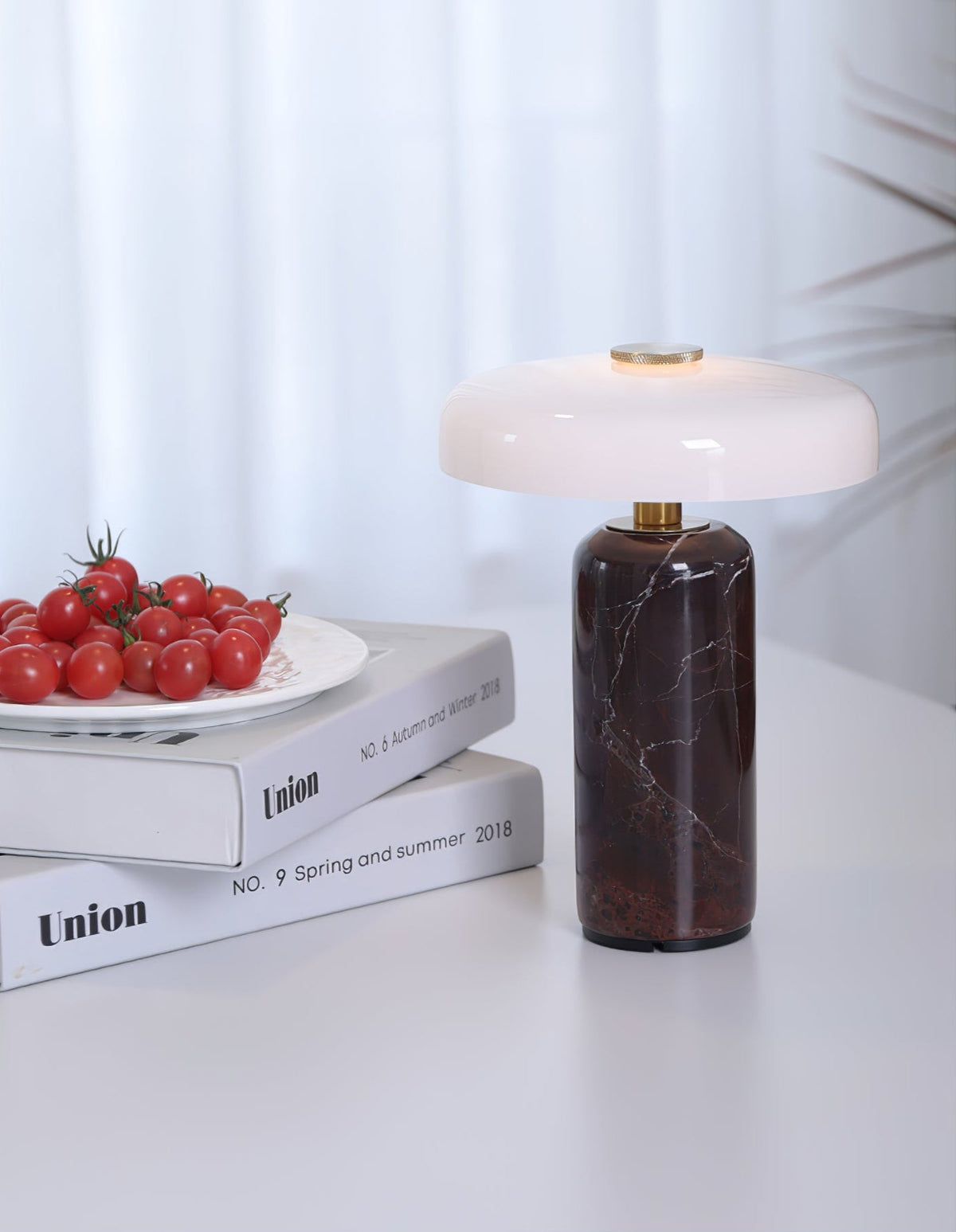 Lunara Marble Table Lamp with Opaline Glass Shade