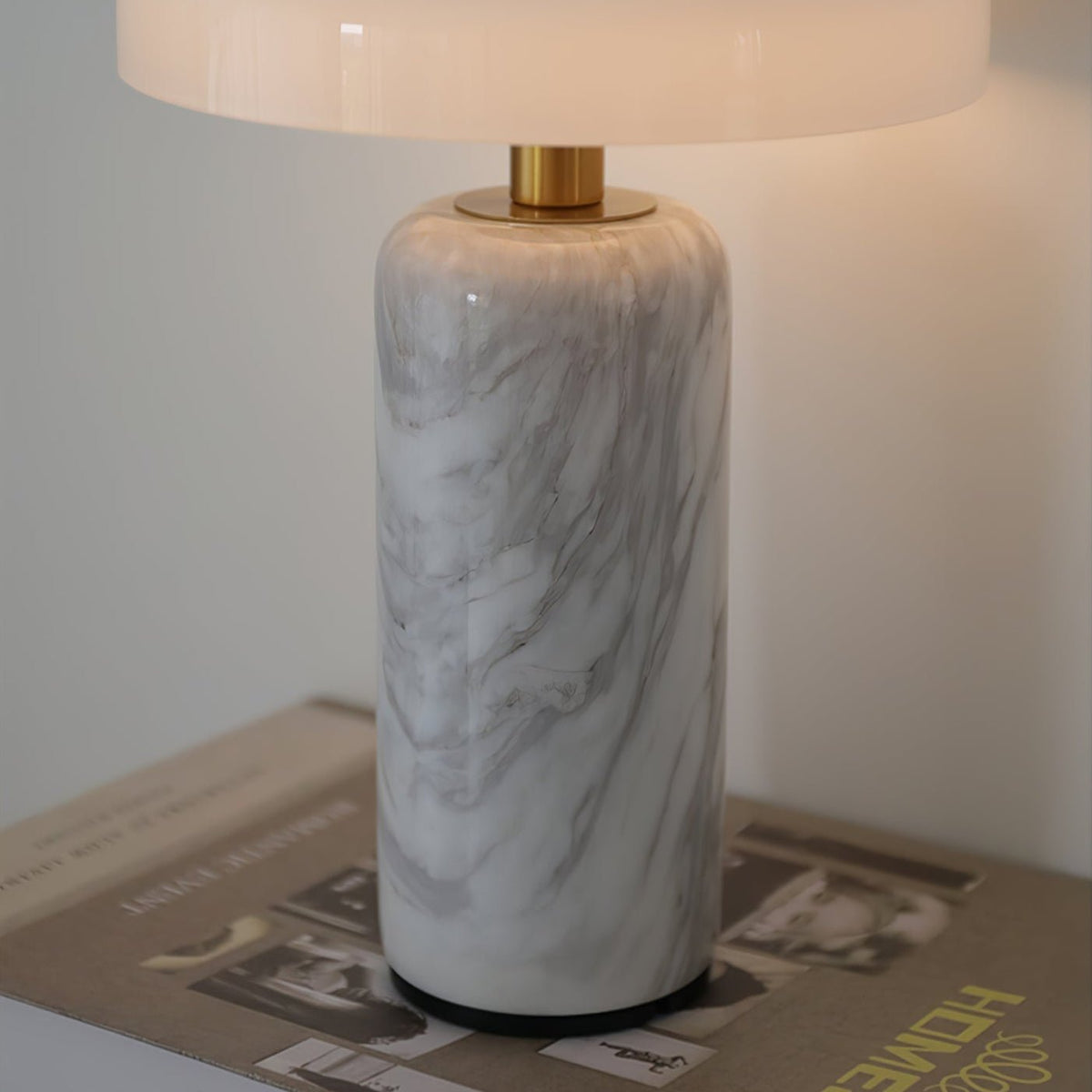 Lunara Marble Table Lamp with Opaline Glass Shade