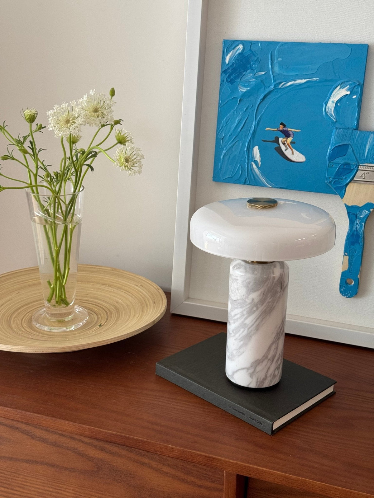 Lunara Marble Table Lamp with Opaline Glass Shade