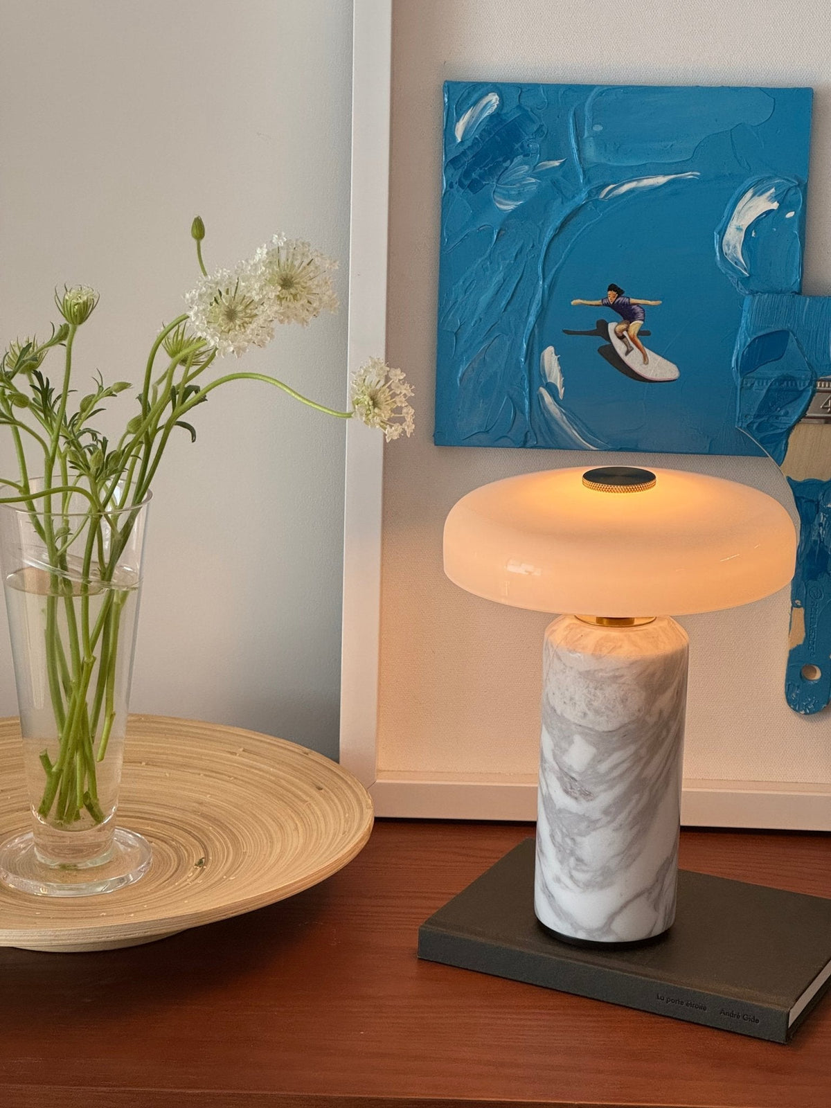 Lunara Marble Table Lamp with Opaline Glass Shade