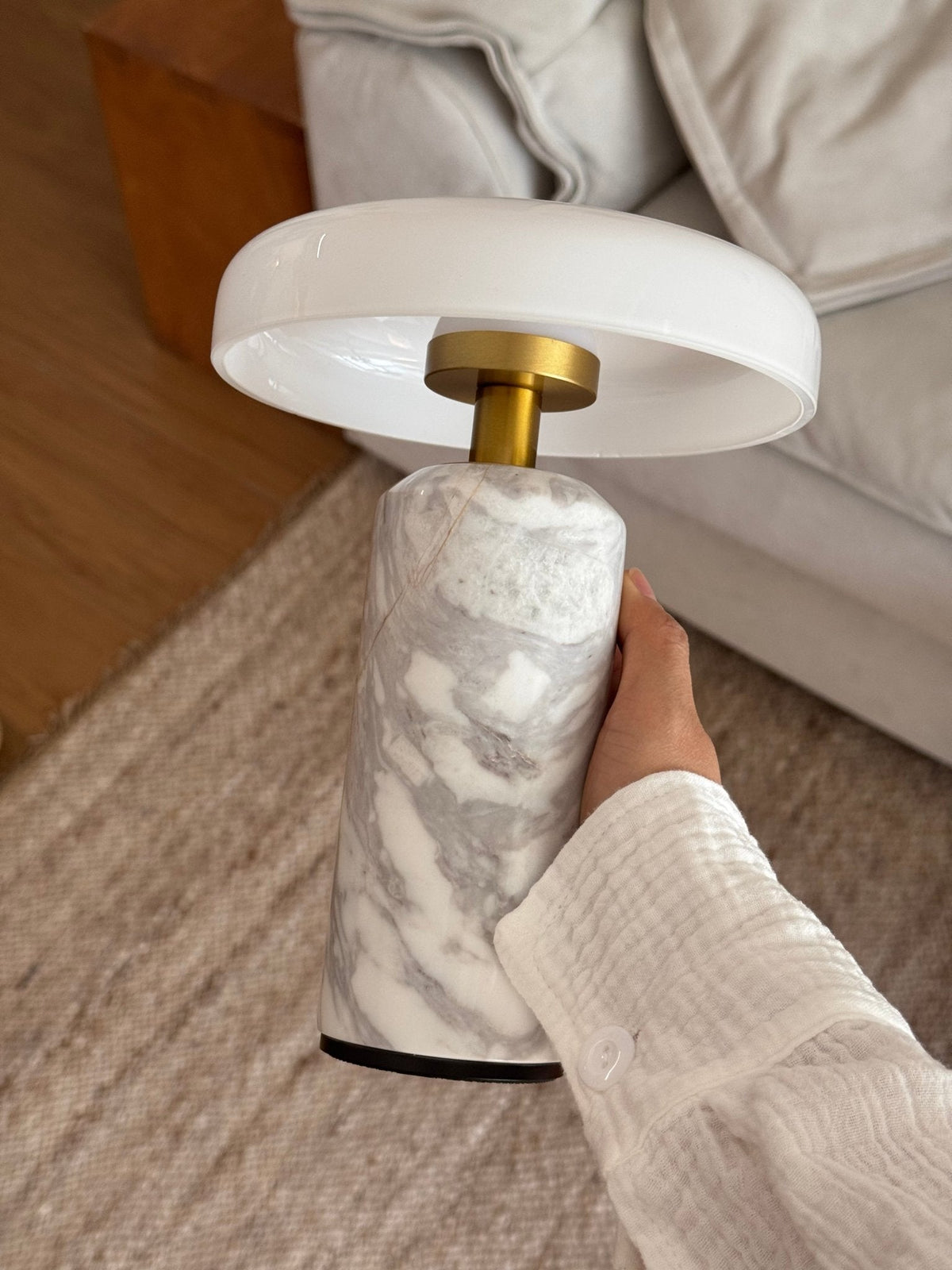 Lunara Marble Table Lamp with Opaline Glass Shade