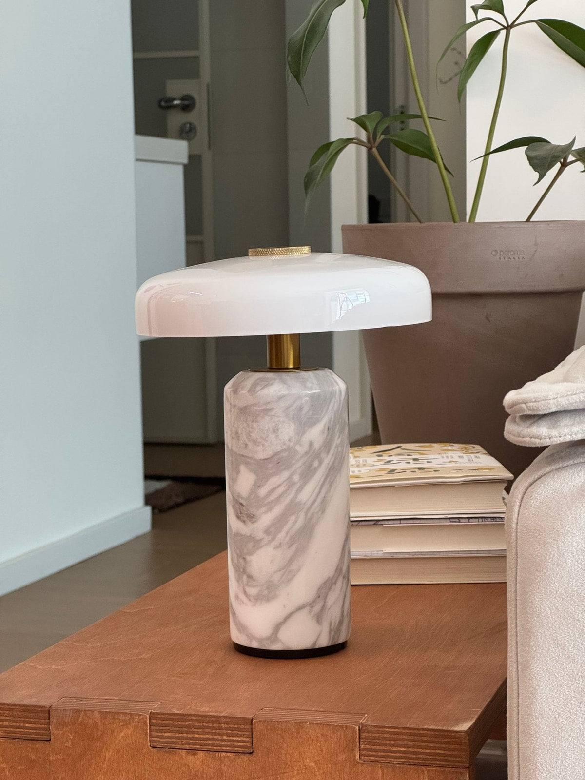 Lunara Marble Table Lamp with Opaline Glass Shade