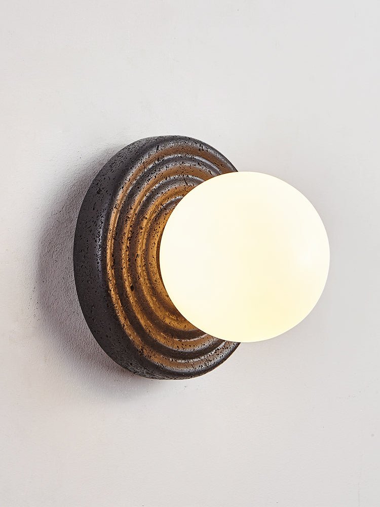 Lunara Black Travertine Wall Sconce with Opal Glass Globe