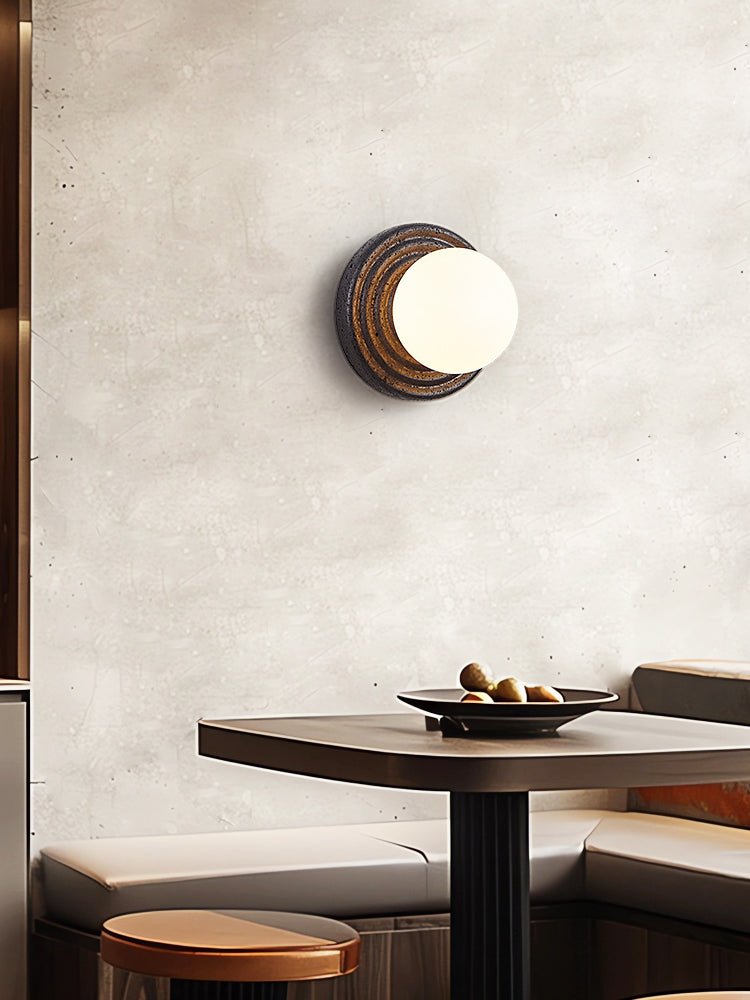 Lunara Black Travertine Wall Sconce with Opal Glass Globe