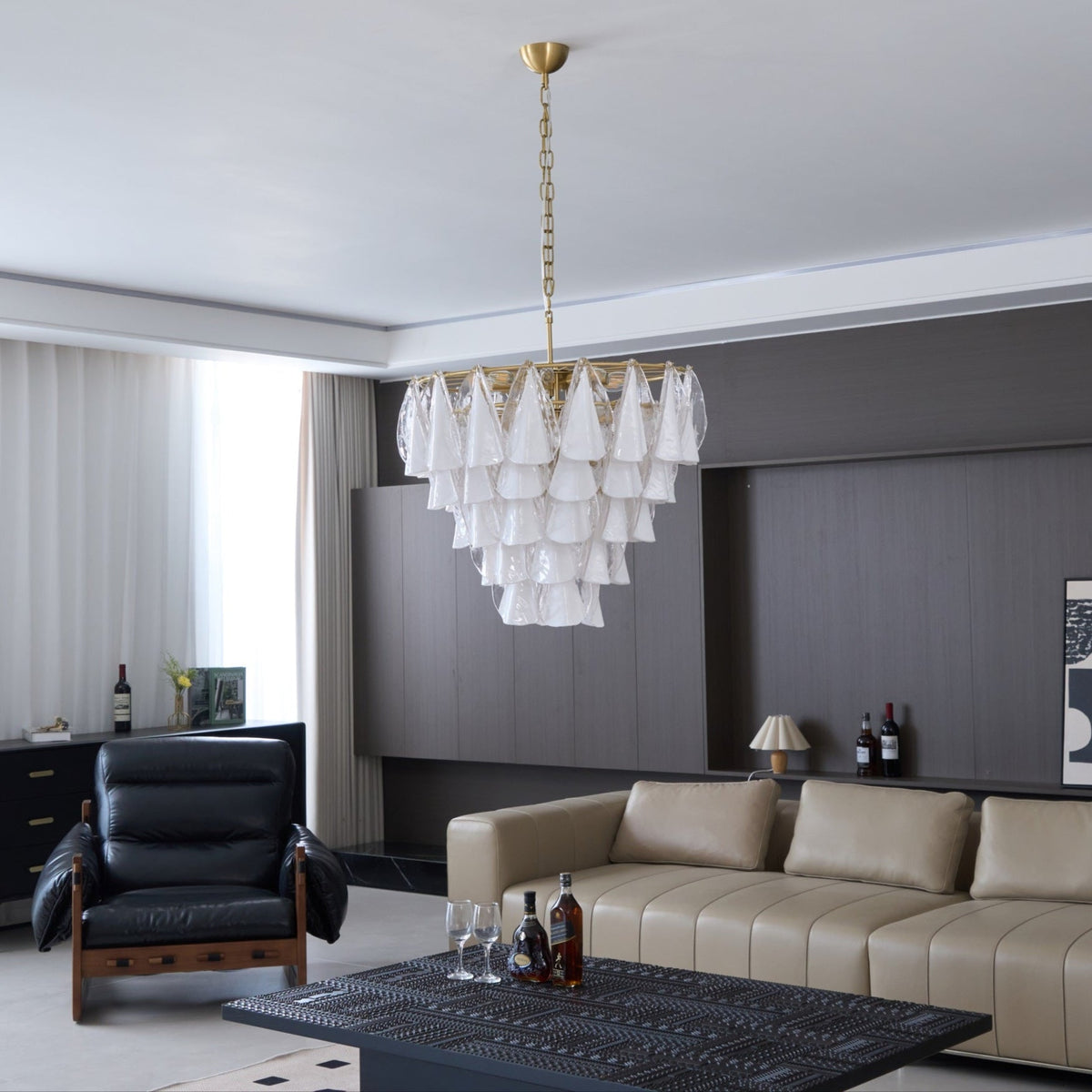 Lunara White Glass Chandelier – Modern Murano-Inspired Pendant Light for Dining Room and Living Room