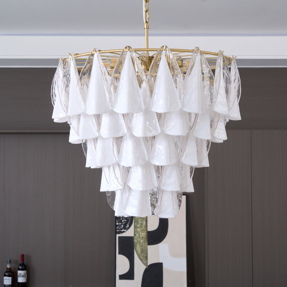 Lunara White Glass Chandelier – Modern Murano-Inspired Pendant Light for Dining Room and Living Room