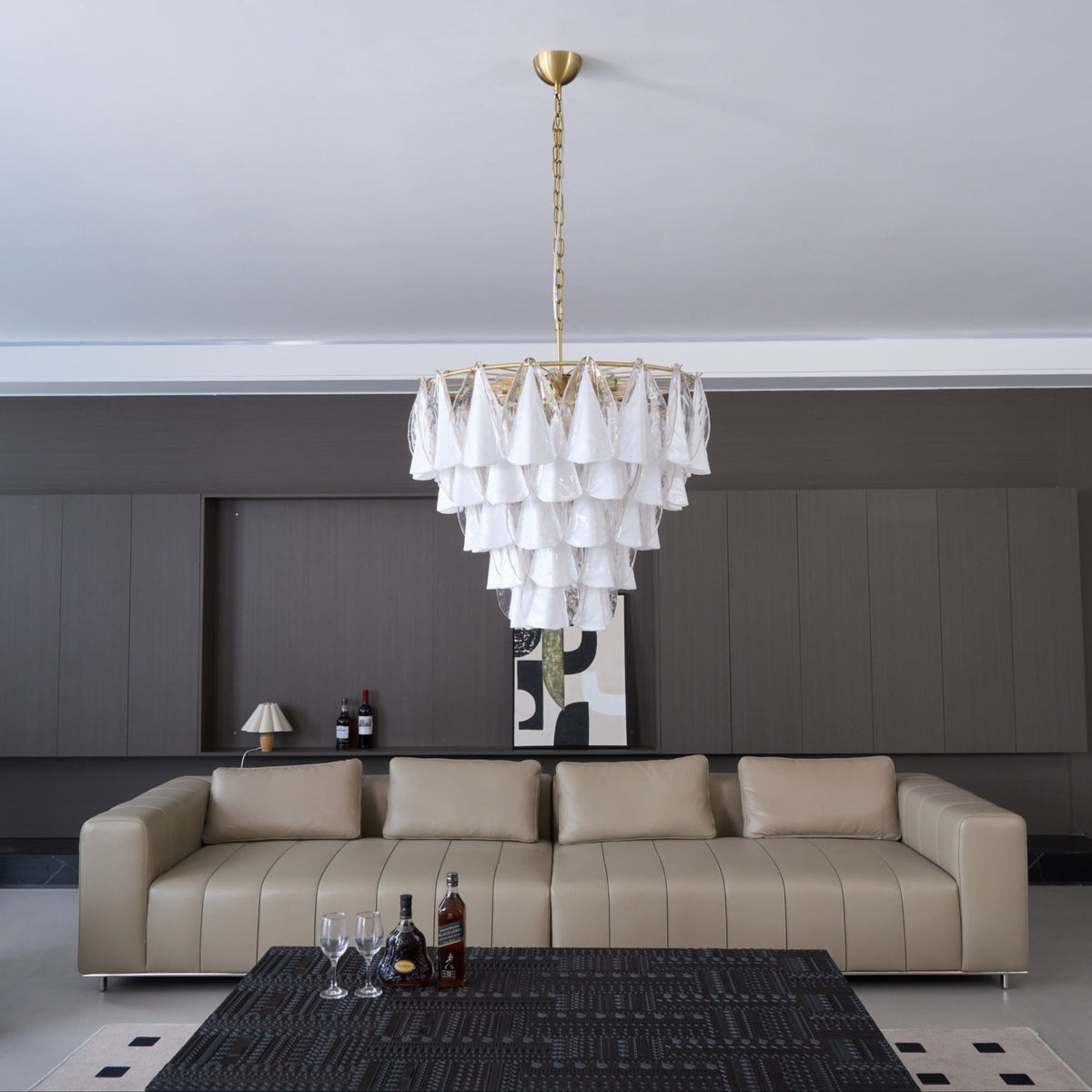 Lunara White Glass Chandelier – Modern Murano-Inspired Pendant Light for Dining Room and Living Room