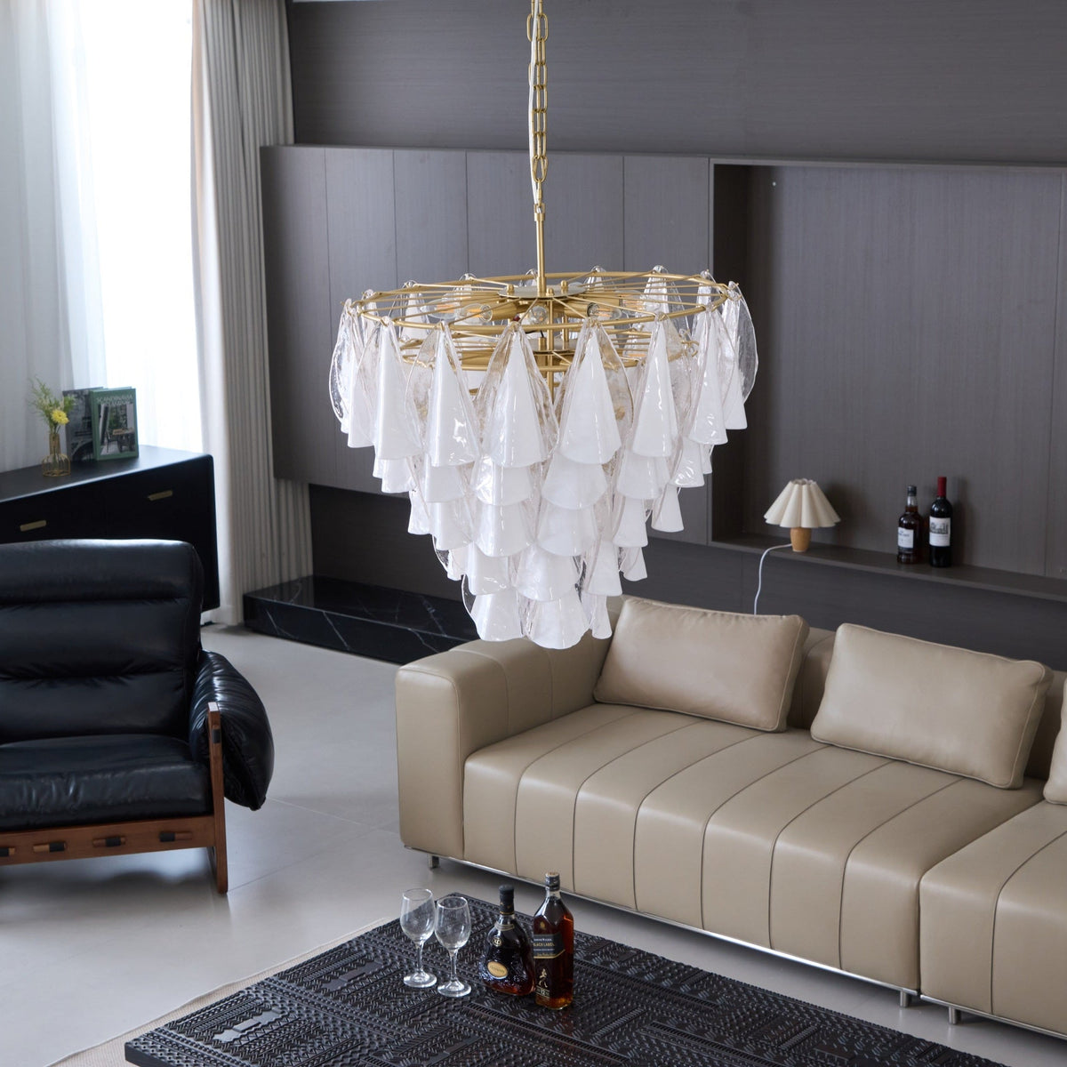 Lunara White Glass Chandelier – Modern Murano-Inspired Pendant Light for Dining Room and Living Room