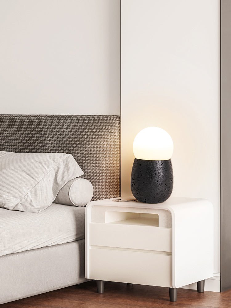 Lunare Table Lamp with Travertine Base – Modern LED Accent Light