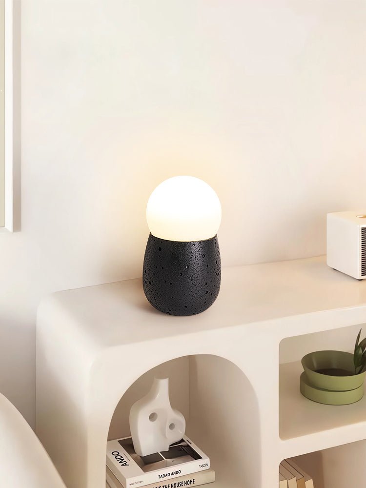 Lunare Table Lamp with Travertine Base – Modern LED Accent Light