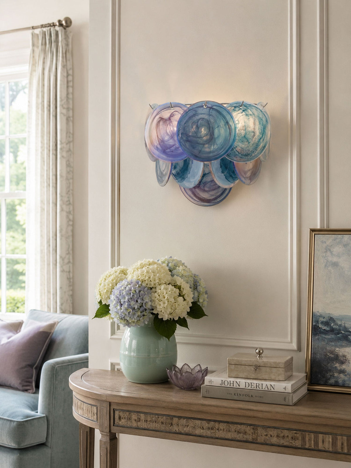 Lunaria Disc Glass Wall Sconce – Handcrafted Murano Glass, Nickel Finish