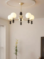 Lunaris Modern Glass Chandelier with Walnut Wood Accents for Dining Room and Living Room