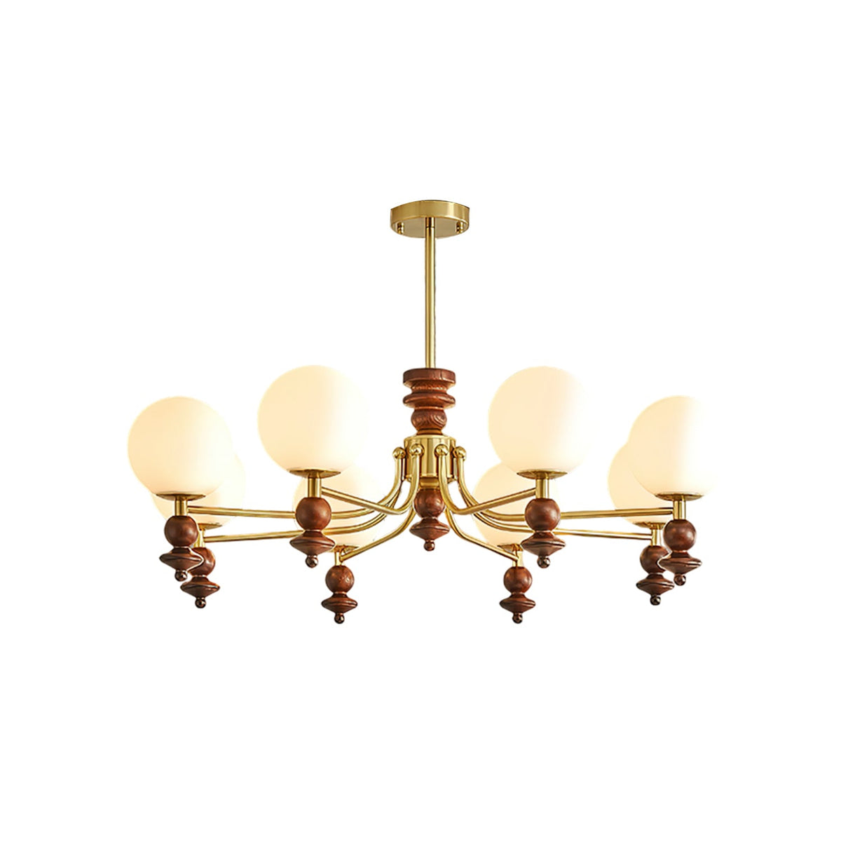 Lunaris Modern Glass Chandelier with Walnut Wood Accents for Dining Room and Living Room