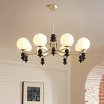 Lunaris Modern Glass Chandelier with Walnut Wood Accents for Dining Room and Living Room