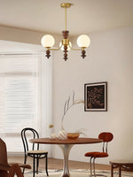 Lunaris Modern Glass Chandelier with Walnut Wood Accents for Dining Room and Living Room