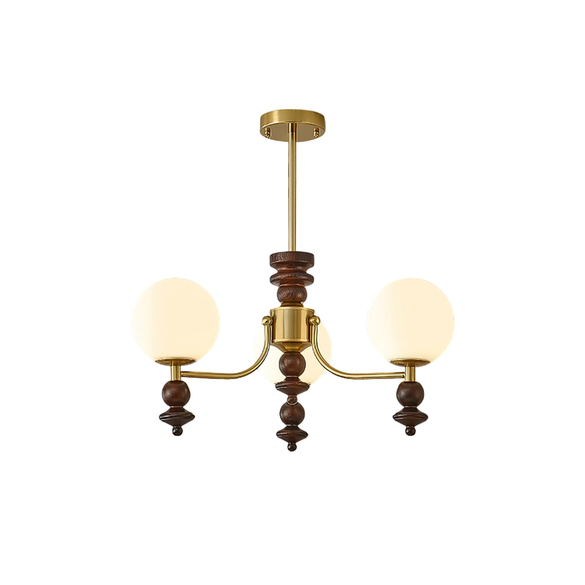 Lunaris Modern Glass Chandelier with Walnut Wood Accents for Dining Room and Living Room