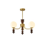Lunaris Modern Glass Chandelier with Walnut Wood Accents for Dining Room and Living Room