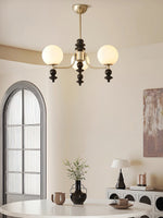 Lunaris Modern Glass Chandelier with Walnut Wood Accents for Dining Room and Living Room