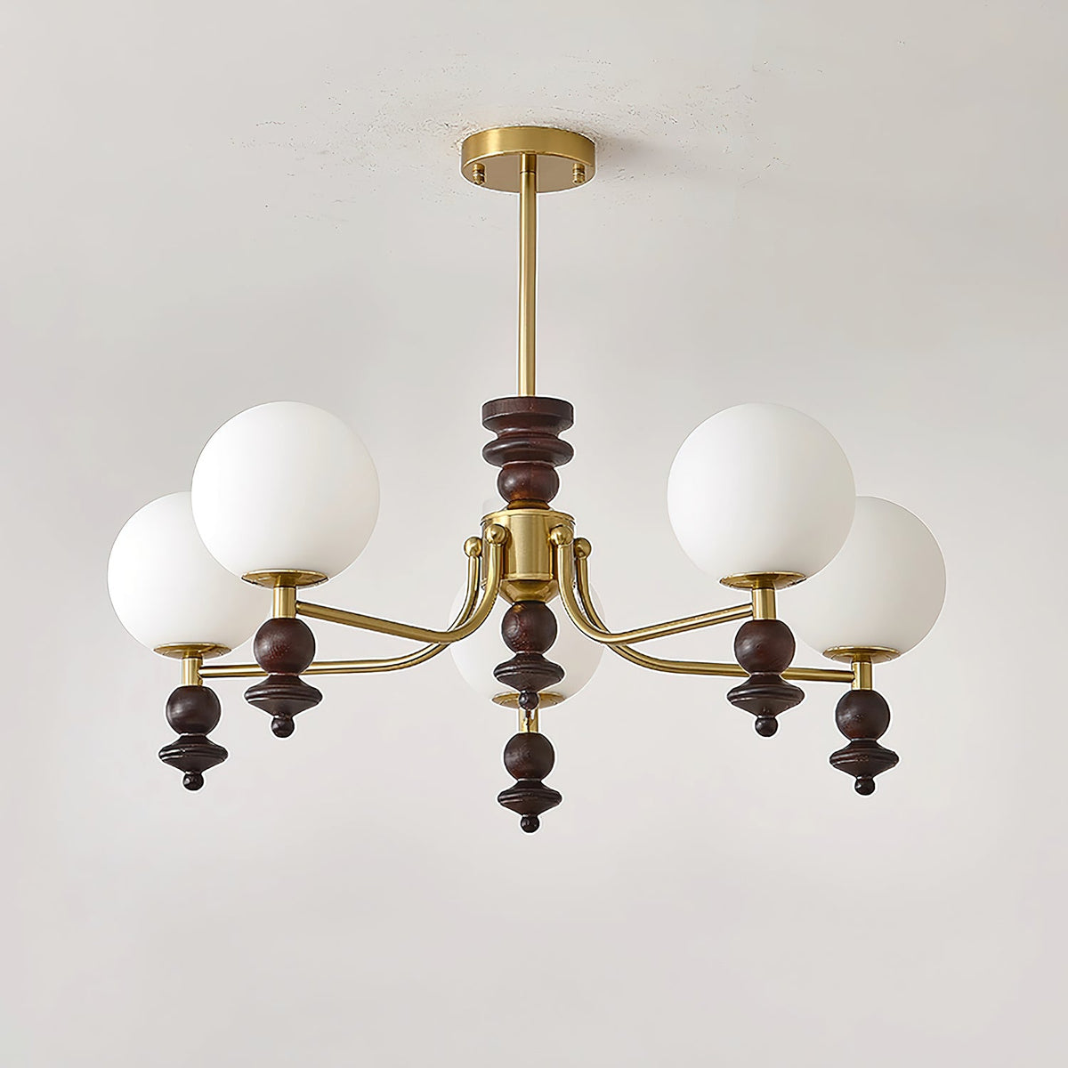 Lunaris Modern Glass Chandelier with Walnut Wood Accents for Dining Room and Living Room