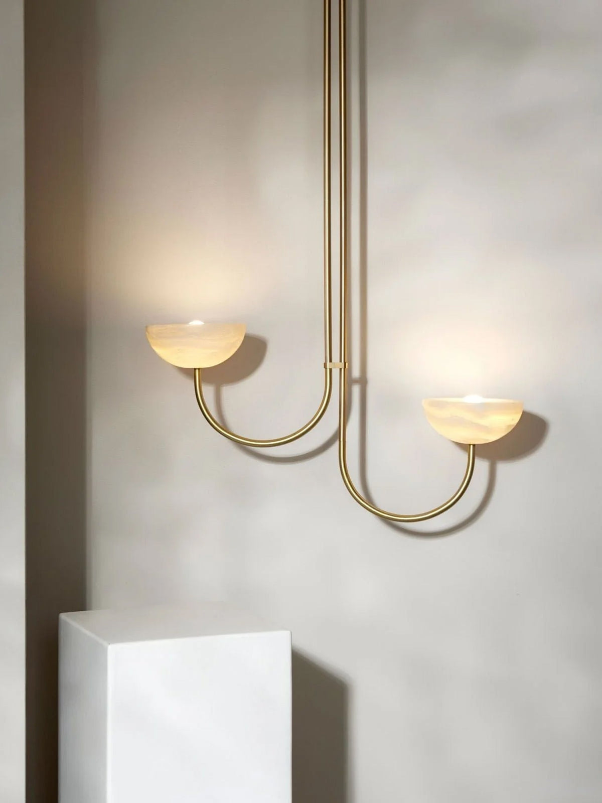 Lunaris Duo Alabaster Pendant Light – Modern Minimalist LED Chandelier