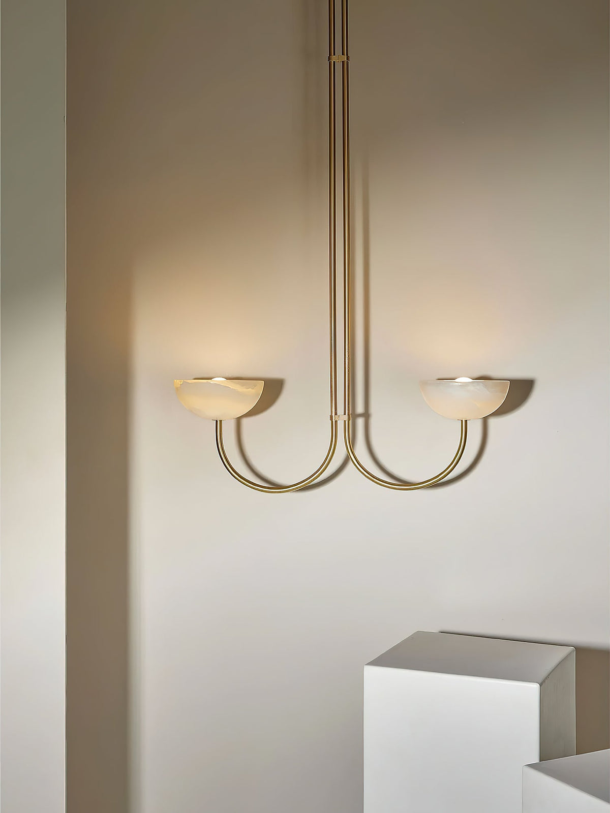 Lunaris Duo Alabaster Pendant Light – Modern Minimalist LED Chandelier
