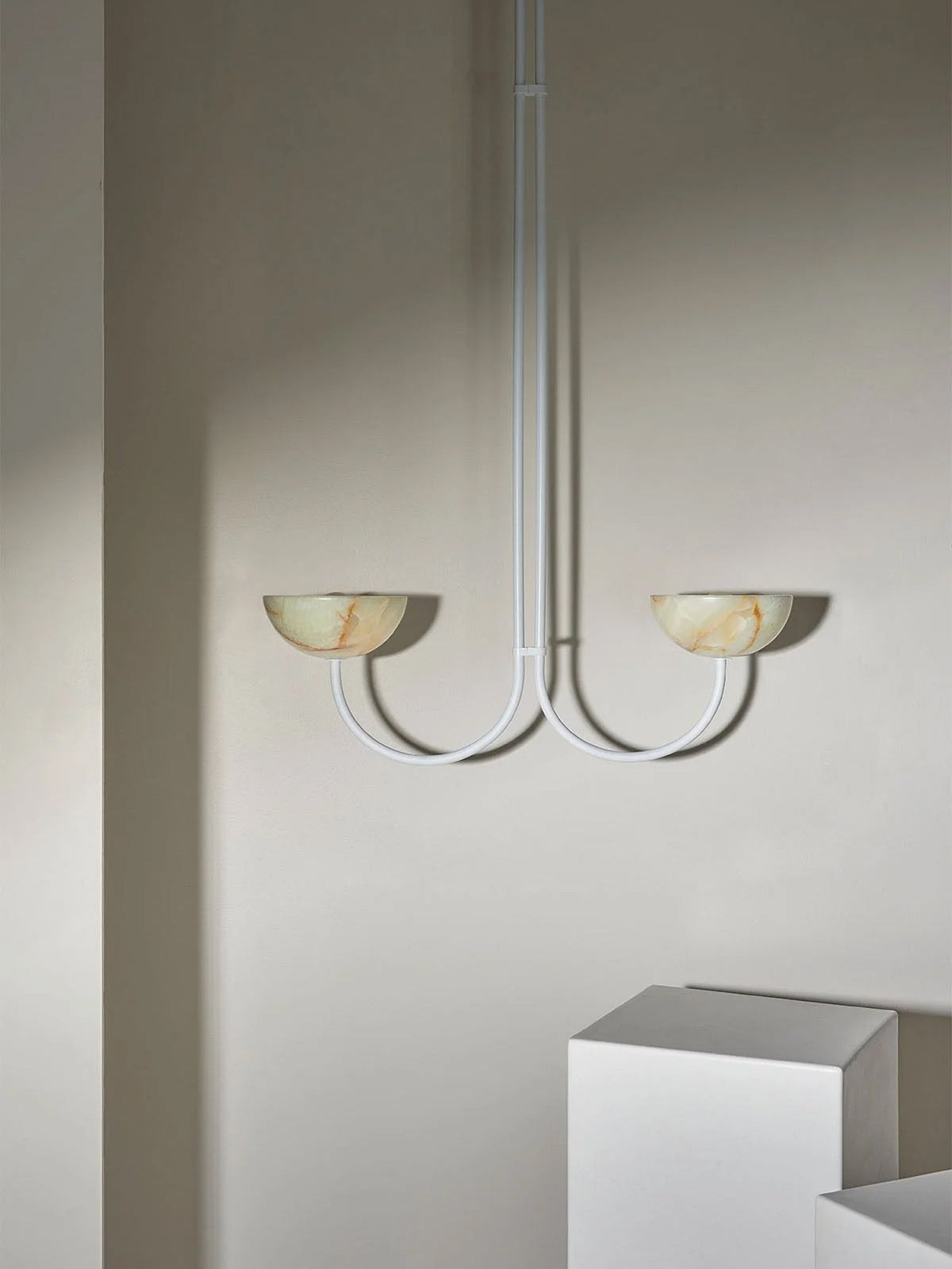 Lunaris Duo Alabaster Pendant Light – Modern Minimalist LED Chandelier
