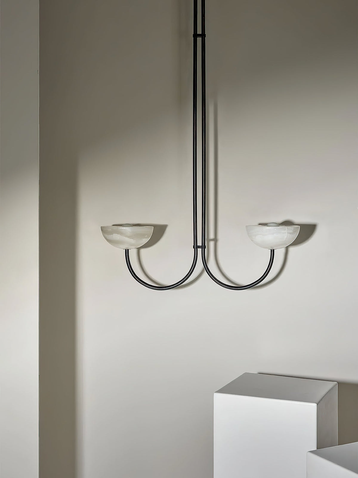 Lunaris Duo Alabaster Pendant Light – Modern Minimalist LED Chandelier
