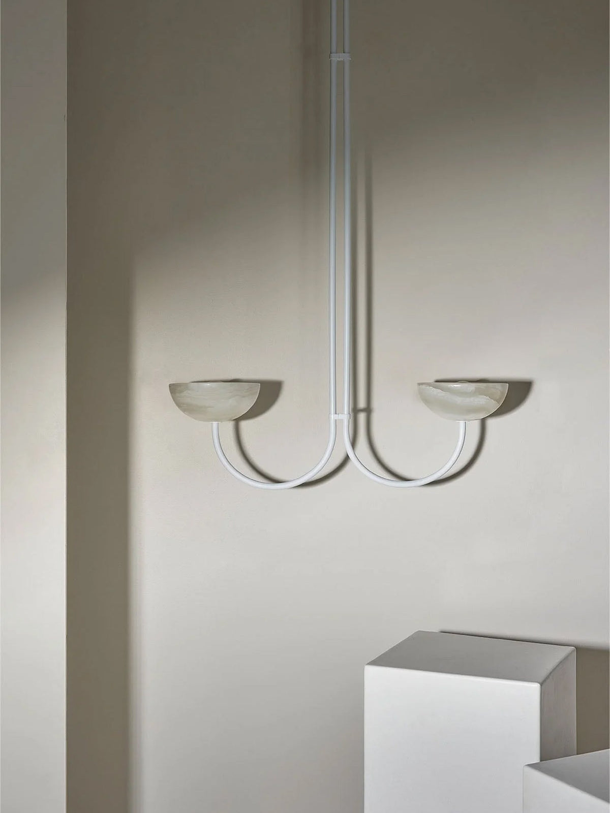 Lunaris Duo Alabaster Pendant Light – Modern Minimalist LED Chandelier