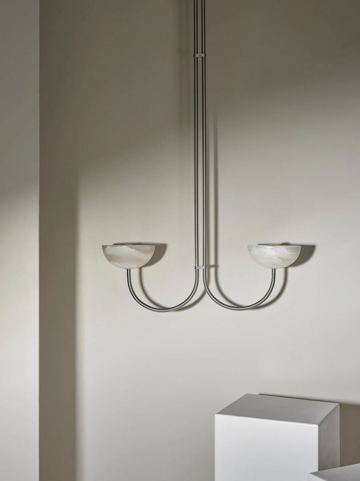 Lunaris Duo Alabaster Pendant Light – Modern Minimalist LED Chandelier