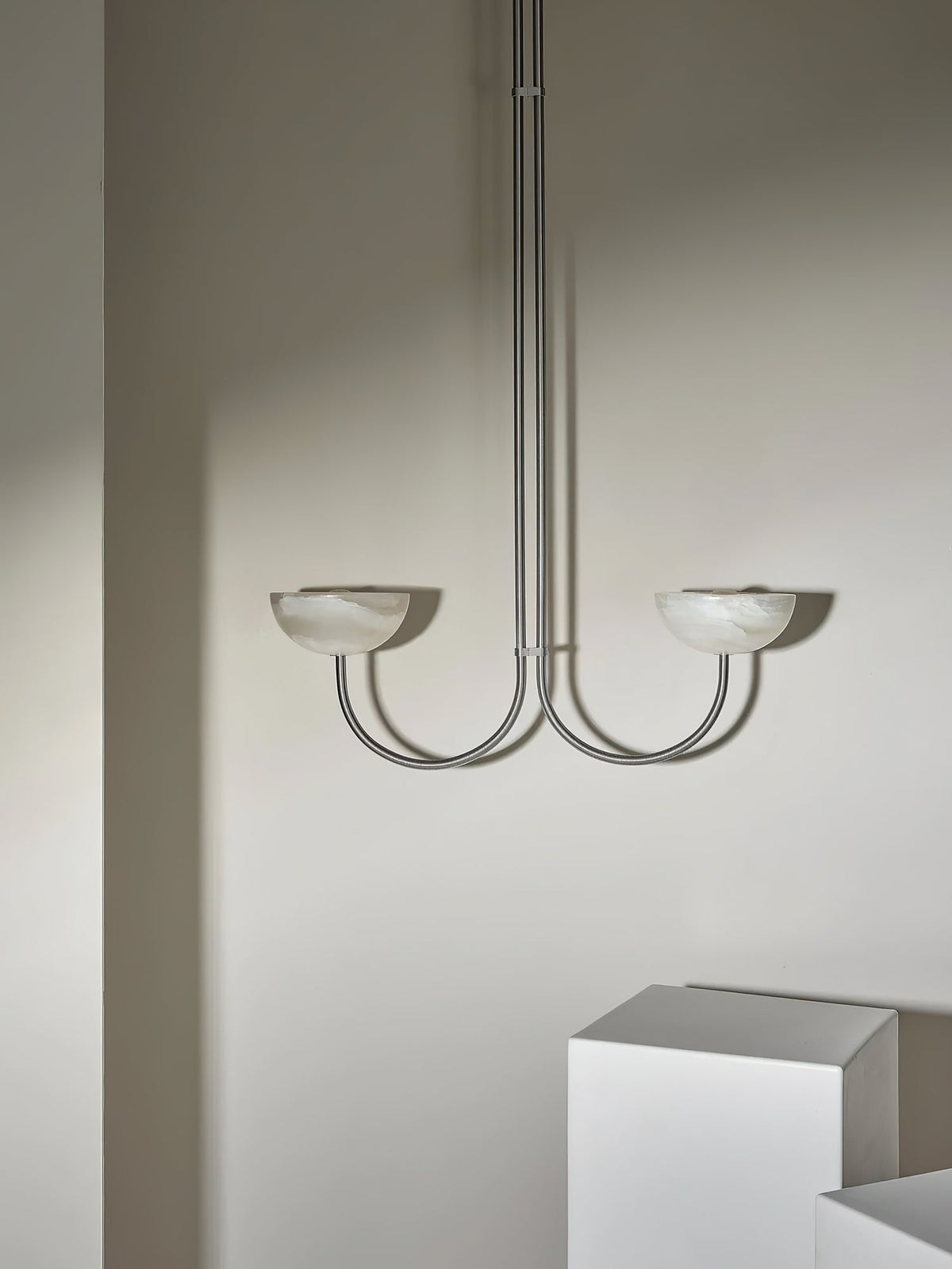 Lunaris Duo Alabaster Pendant Light – Modern Minimalist LED Chandelier