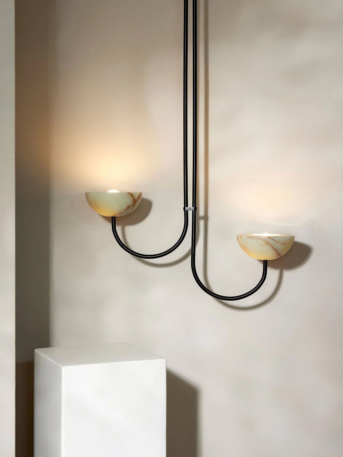 Lunaris Duo Alabaster Pendant Light – Modern Minimalist LED Chandelier