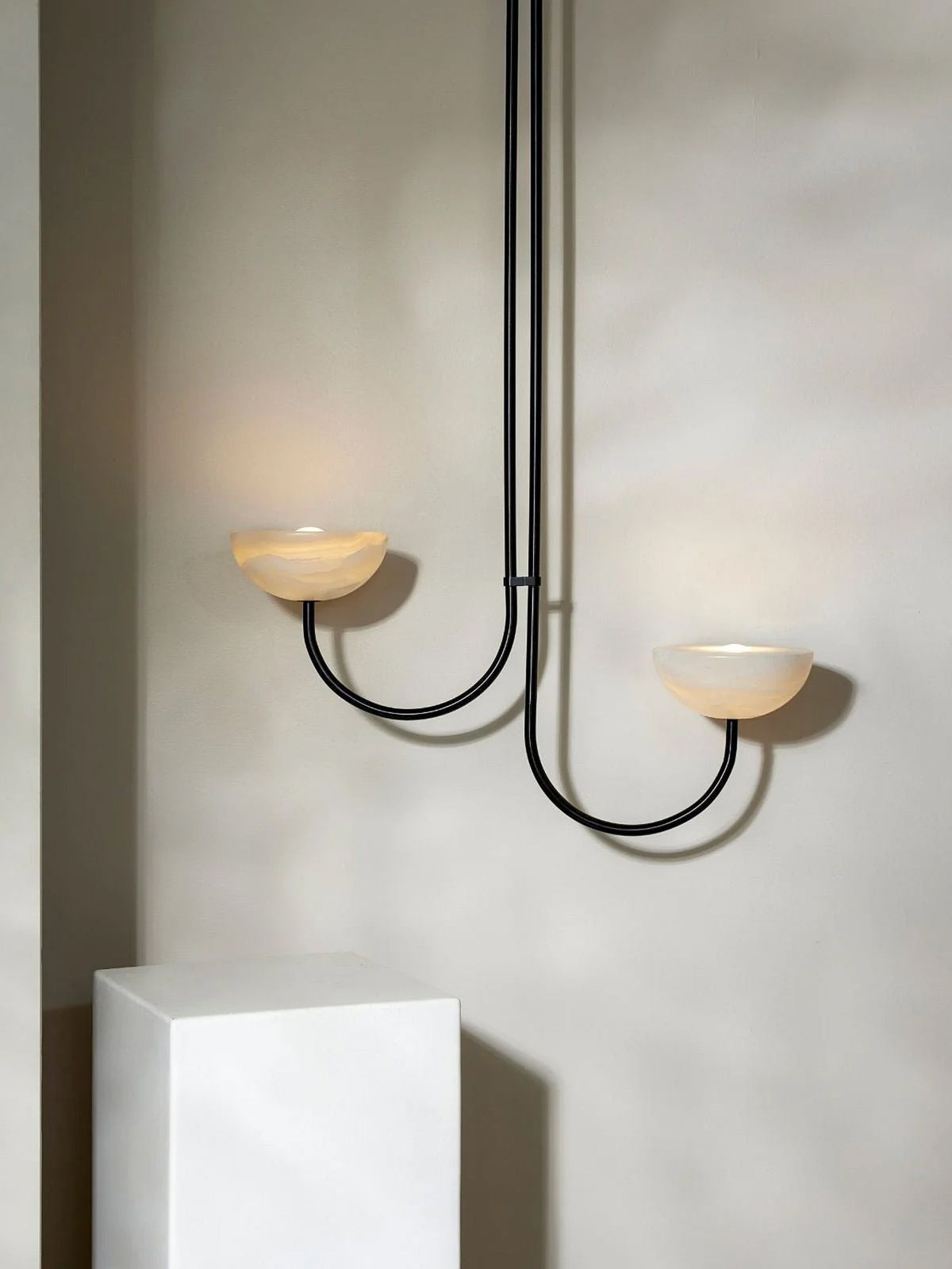 Lunaris Duo Alabaster Pendant Light – Modern Minimalist LED Chandelier
