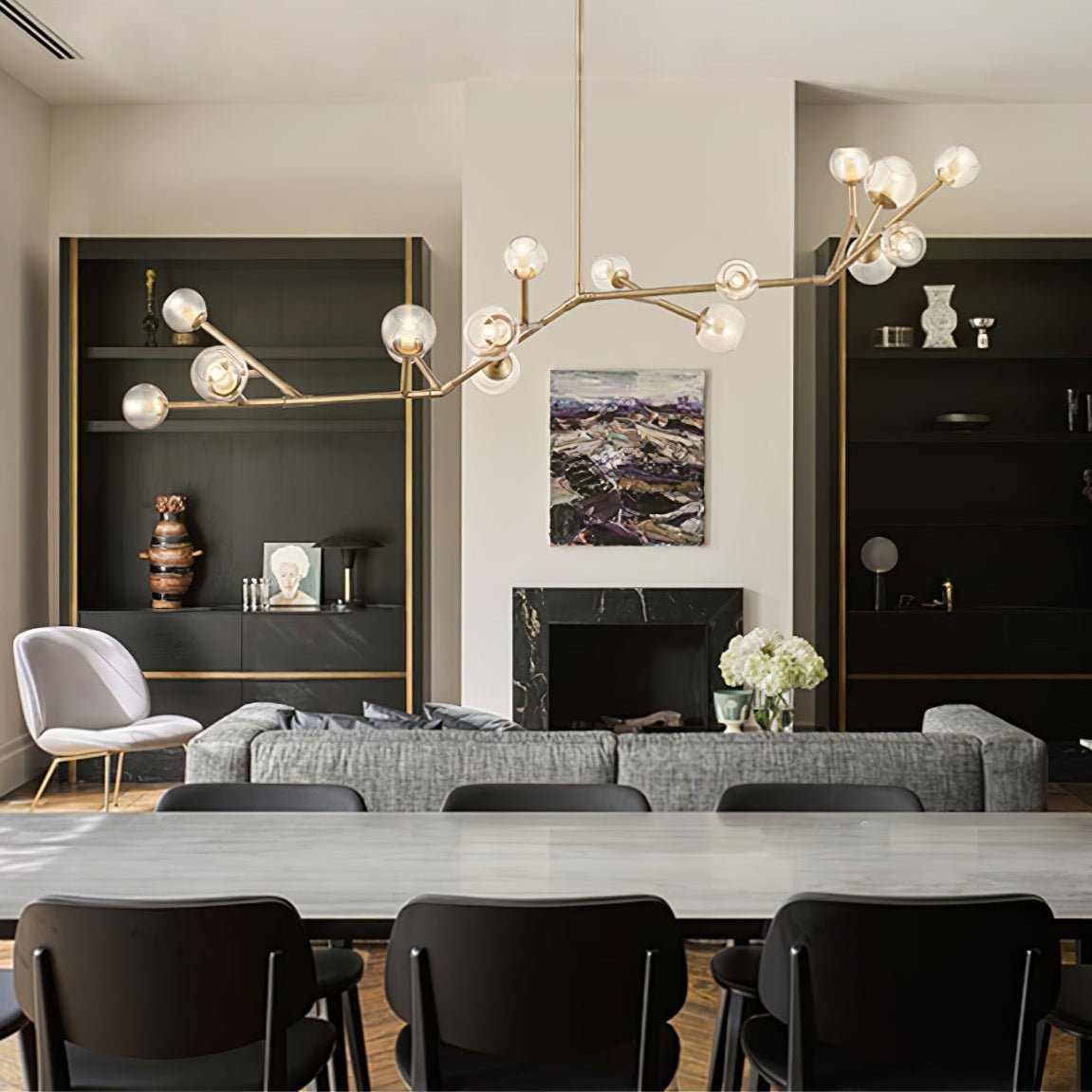Lunaris Branch Chandelier — Sculptural Brass & Glass Pendant Light