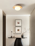 Lunaro Travertine Flush Mount Ceiling Light, Natural Stone & Opal Glass
