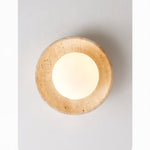 Lunaro Travertine Flush Mount Ceiling Light, Natural Stone & Opal Glass