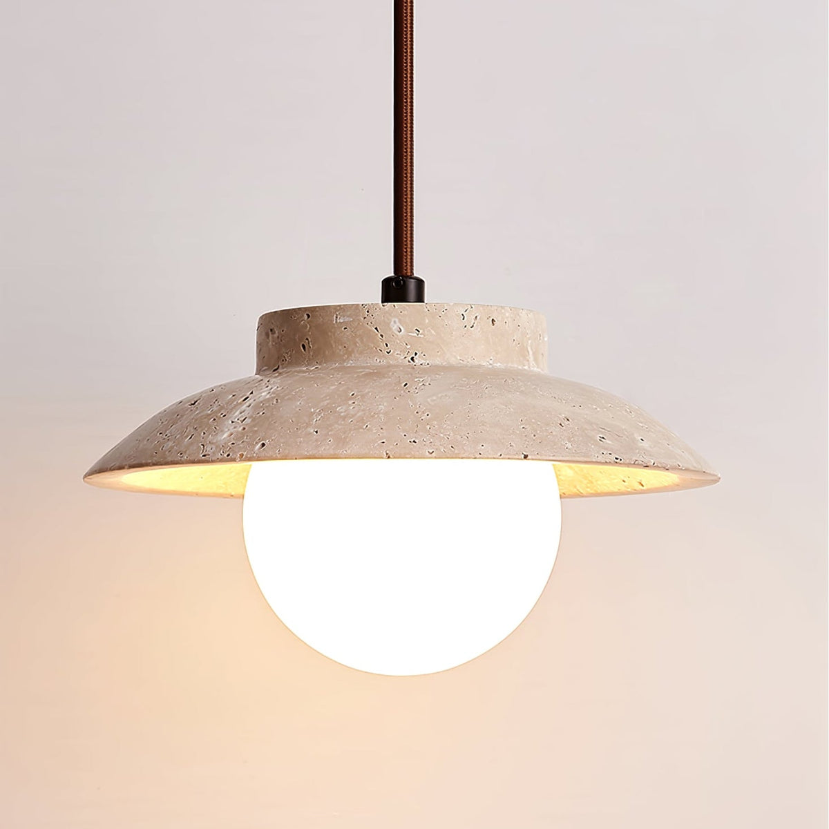 Luneva Pendant Light in Yellow Travertine | Modern Designer Hanging Lamp