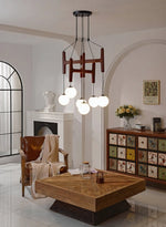 Lunna Orb Chandelier – Modern Wood and Glass Pendant Light