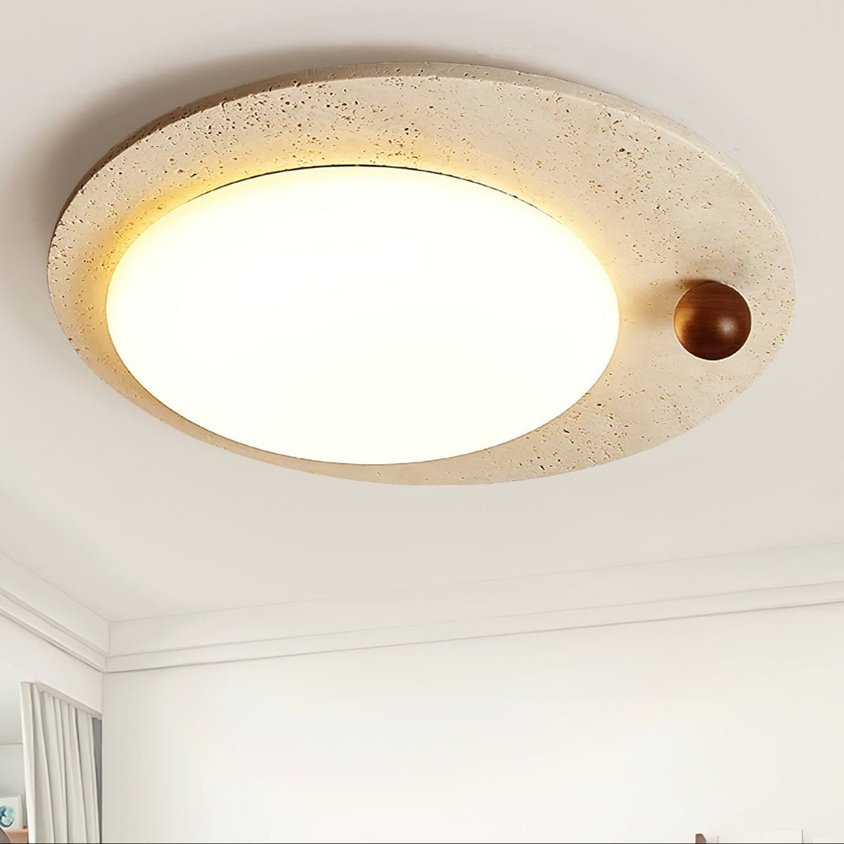 Luno Arte Travertine Ceiling Light – Modern Organic LED Flush Mount