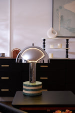 Luno Chrome Table Lamp with Green Marble Base – Modern Designer Desk Light