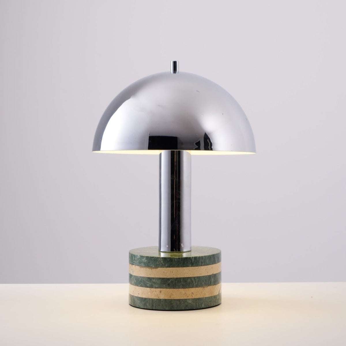 Luno Chrome Table Lamp with Green Marble Base – Modern Designer Desk Light