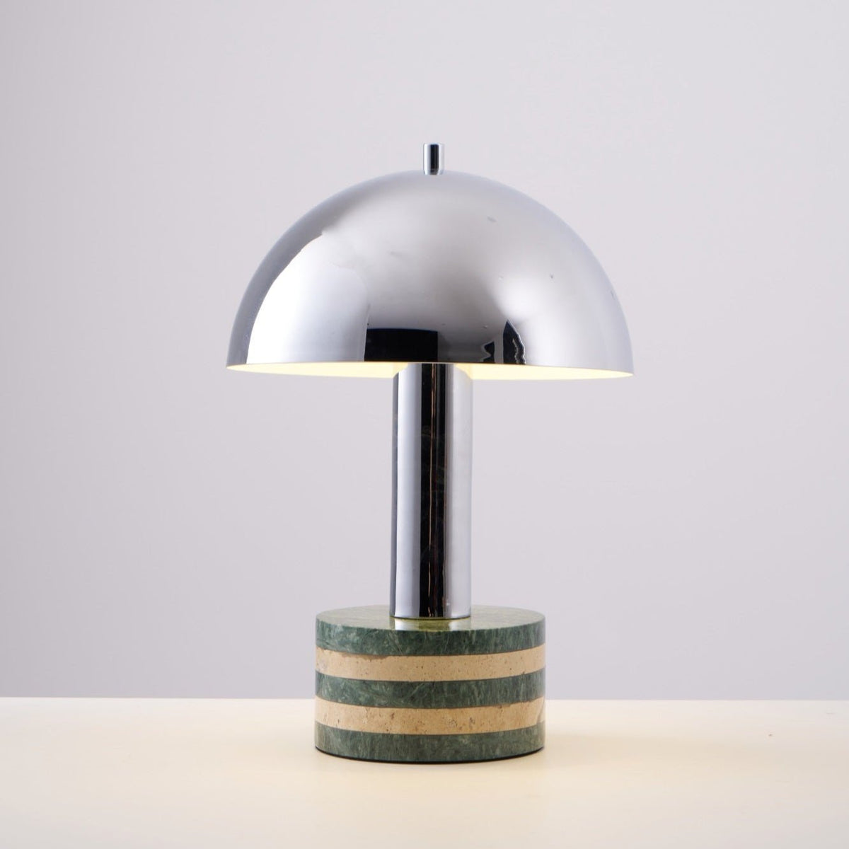 Luno Chrome Table Lamp with Green Marble Base – Modern Designer Desk Light