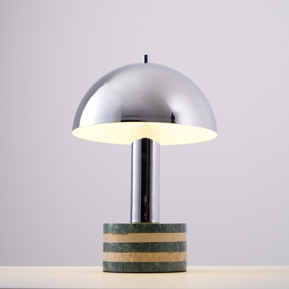 Luno Chrome Table Lamp with Green Marble Base – Modern Designer Desk Light
