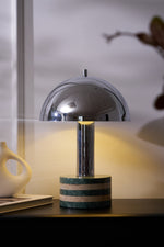 Luno Chrome Table Lamp with Green Marble Base – Modern Designer Desk Light
