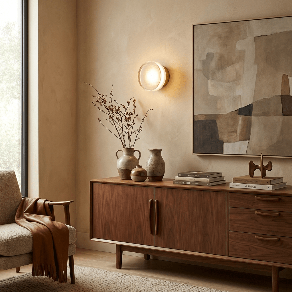 Luno Ribbed Glass LED Wall Sconce in Brass for Modern Interiors