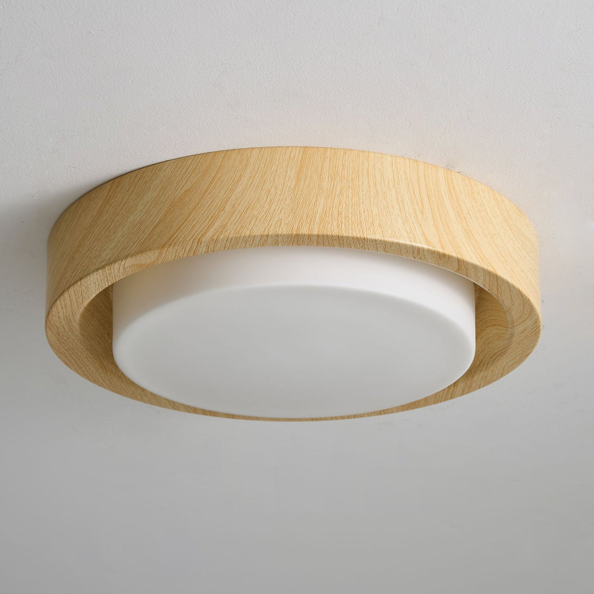 Lunor Ring Ceiling Light in Walnut Wood Grain Finish, Modern LED Flush Mount