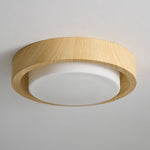 Lunor Ring Ceiling Light in Walnut Wood Grain Finish, Modern LED Flush Mount