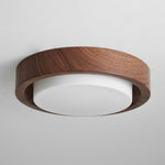 Lunor Ring Ceiling Light in Walnut Wood Grain Finish, Modern LED Flush Mount