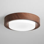 Lunor Ring Ceiling Light in Walnut Wood Grain Finish, Modern LED Flush Mount