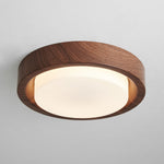 Lunor Ring Ceiling Light in Walnut Wood Grain Finish, Modern LED Flush Mount
